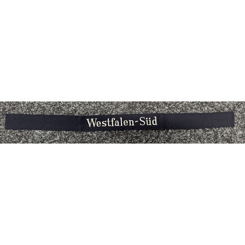 2180 - WW2 Third Reich Hitler Jugend Westfalen-Sud Cuff Title. Complete with RZM paper label to reverse. Fu... 