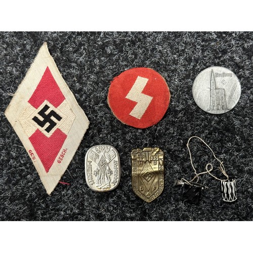 2185 - WW2 Third Reich Hitler Jugend Sports Vest emblem uncut, one DJ sleeve badge, two WHW collection badg... 