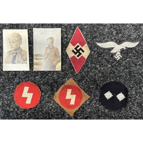 2186 - WW2 Third Reich Hitler Jugend and Deutsche Jugend cloth insignia comprising of a HJ Sports Vest embl... 