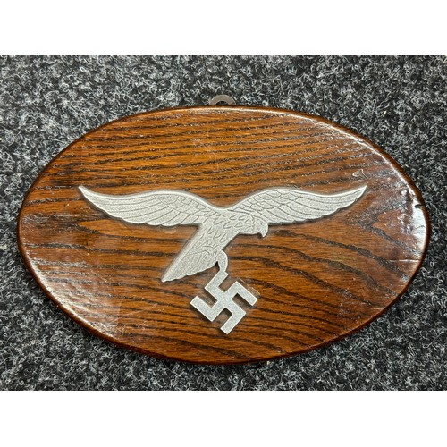 2188 - WW2 Third Reich Luftwaffe Eagle Plaque. Hand made trench art item. Alloy Eagle with wingspan of 17cm... 