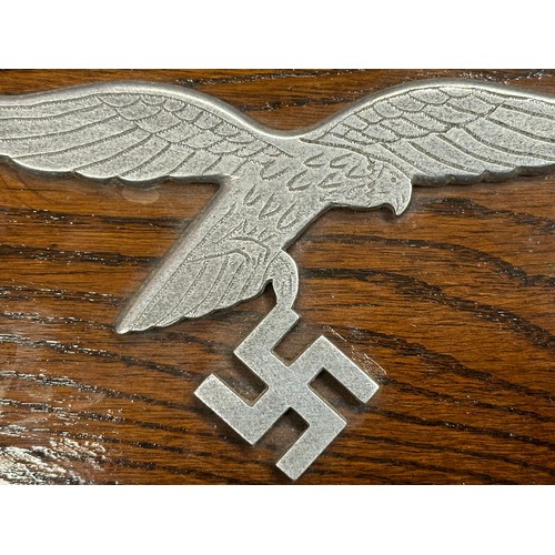 2188 - WW2 Third Reich Luftwaffe Eagle Plaque. Hand made trench art item. Alloy Eagle with wingspan of 17cm... 