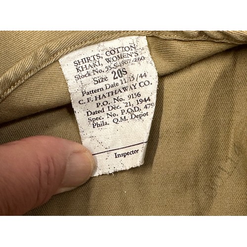 2202 - WW2 US Army Womens Army Corps Shirt, Cotton, Khaki. Size 20S. With label dated 11/13/44. Complete wi... 