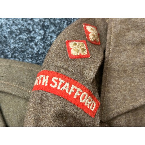 2266 - WW2 British North Staffordshire Officers Battledress Blouse complete with all originally sewn insign... 