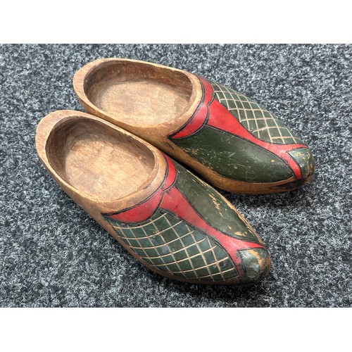 2271 - WW2 Pair painted of Dutch Wooden Clogs sent home by a member of the Royal Artillery in 1944 along wi... 