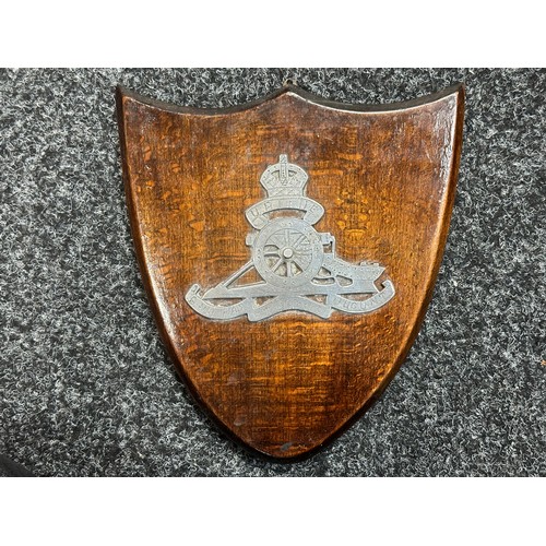 2277 - WW2 British Royal Artillery Trench Art Plaque made in Germany in 1945. Size 240mm x 217mm. Hanging h... 