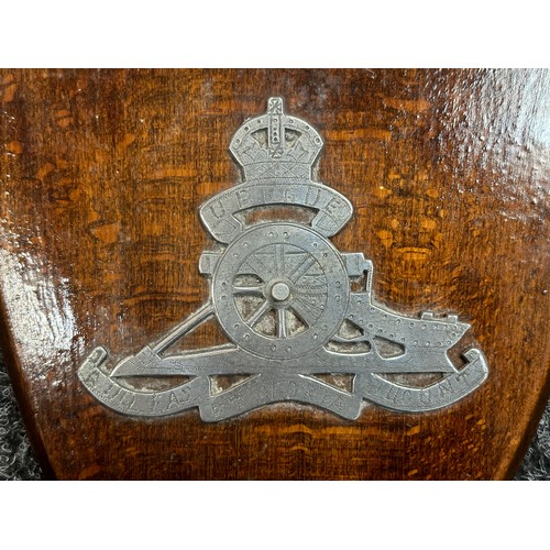 2277 - WW2 British Royal Artillery Trench Art Plaque made in Germany in 1945. Size 240mm x 217mm. Hanging h... 