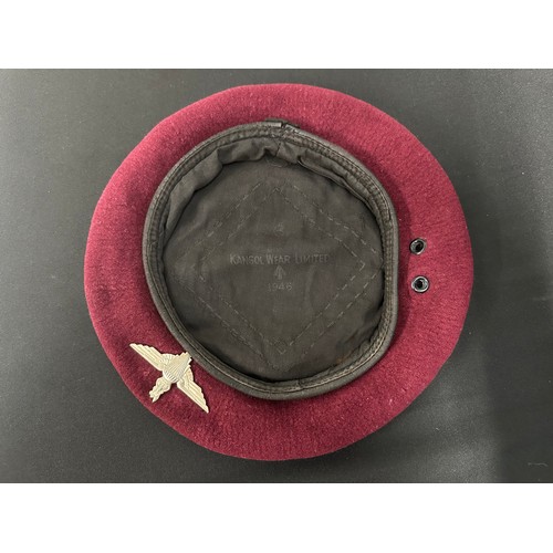 2278 - WW2 British Parachute Regt Red Beret size 6 7/8 ths maker marked 