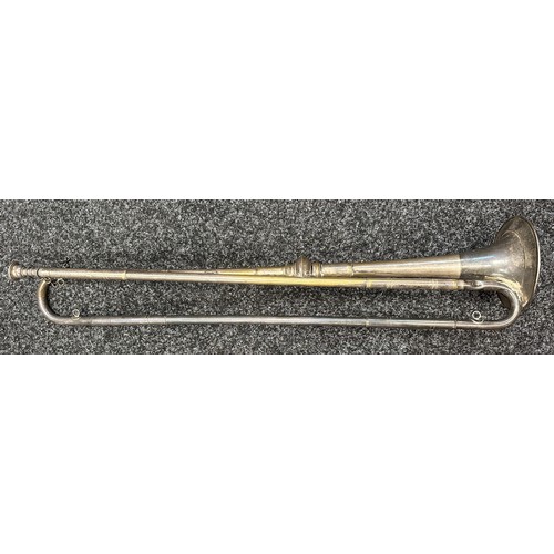 2281 - British Cavalry Trumpet, silver plated, maker marked 