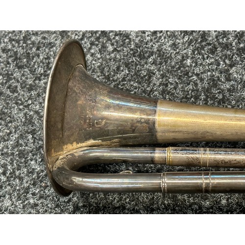 2281 - British Cavalry Trumpet, silver plated, maker marked 