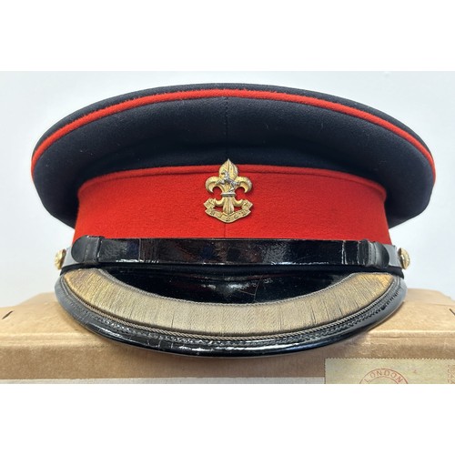 2287 - Post War British Kings Regiment Officers Dress Cap named to Capt. RH Gun Cunninghame, maker marked 