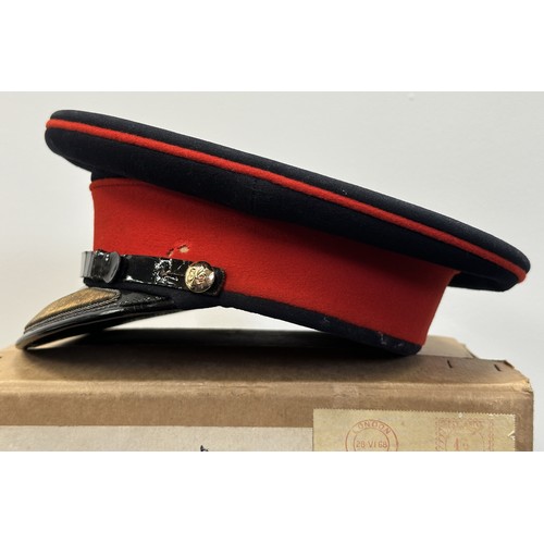 2287 - Post War British Kings Regiment Officers Dress Cap named to Capt. RH Gun Cunninghame, maker marked 