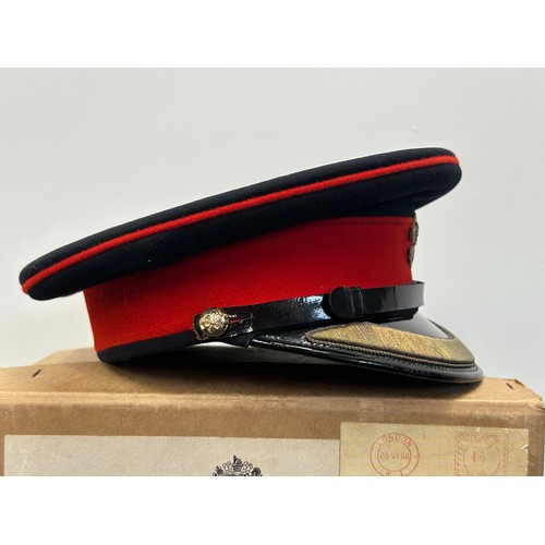 2287 - Post War British Kings Regiment Officers Dress Cap named to Capt. RH Gun Cunninghame, maker marked 