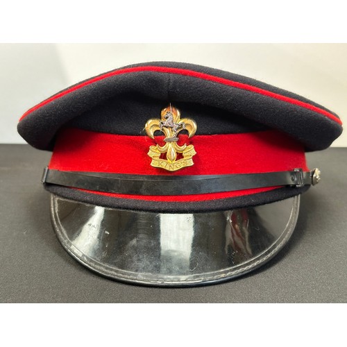 2287 - Post War British Kings Regiment Officers Dress Cap named to Capt. RH Gun Cunninghame, maker marked 