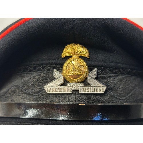 2289 - Postwar British Lancashire Fusiliers Officers Full Dress Cap. Silver Gilt officers cap badge. Regime... 