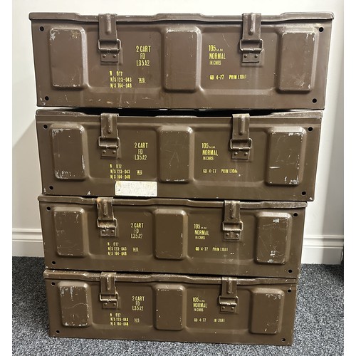 2297 - Four British Army Ammo boxes for 105mm L35A2 Rounds. Empty. Size 65cm x 34cm x 20cm (4)