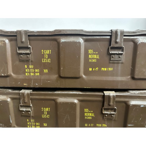 2297 - Four British Army Ammo boxes for 105mm L35A2 Rounds. Empty. Size 65cm x 34cm x 20cm (4)