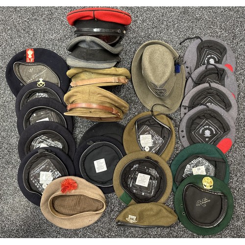 2301 - Collection of British Berets and Caps to include: Two Army Officers Service Dress Caps, one RAF SD C... 