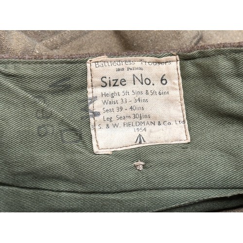 2302 - Mixed Militaria to include: Two pairs 1949 pattern Battledress Trousers both size 6 dated 1954: Thre... 