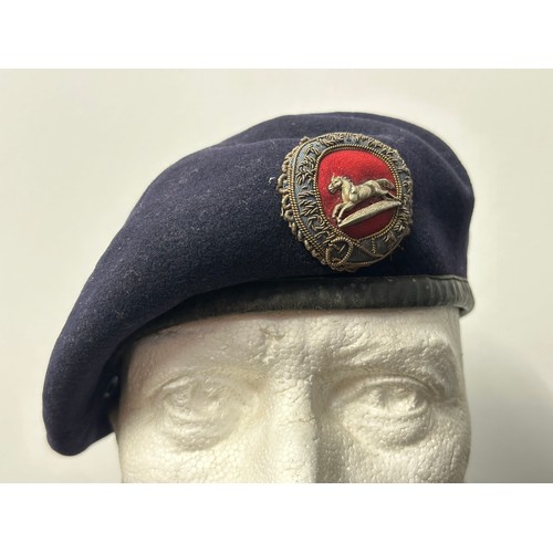 2307 - British Cavalry officers Beret with wire bullion embroidered cap badge for the 3rd Hussars. Has serv... 