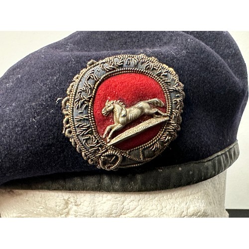 2307 - British Cavalry officers Beret with wire bullion embroidered cap badge for the 3rd Hussars. Has serv... 