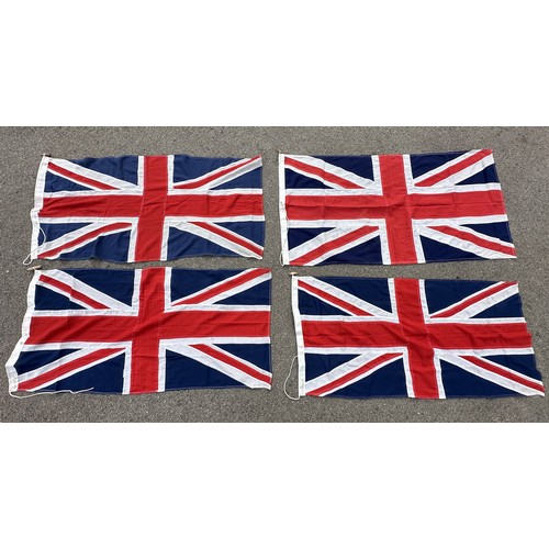 2308 - Four British Union Jack Flags, all multipart construction. No makers marks or date. Size 132cm x 67c... 