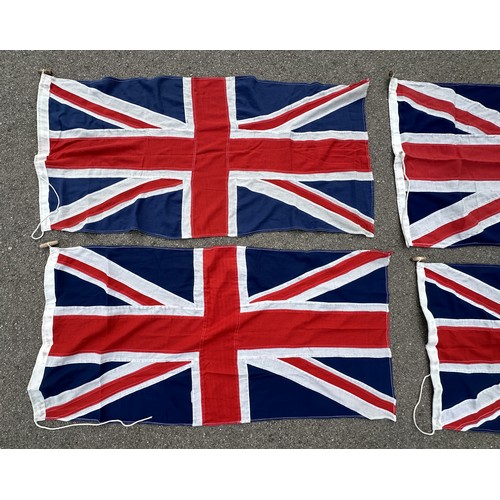 2308 - Four British Union Jack Flags, all multipart construction. No makers marks or date. Size 132cm x 67c... 