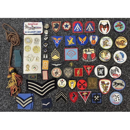 2320 - Post War cap badges and US, Kuwaiti & West German cloth insignia, British Bugle cords, etc.