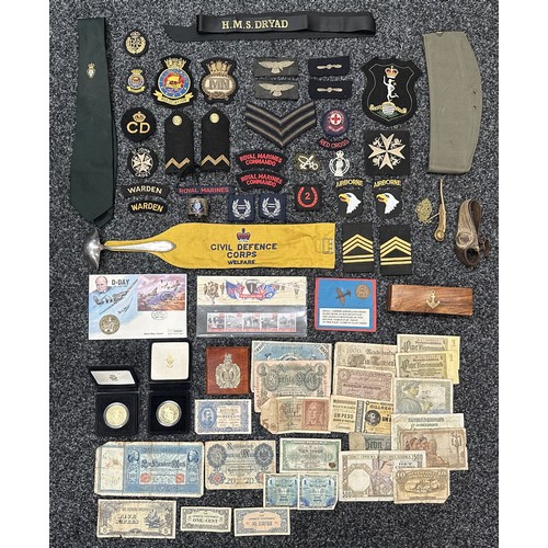 2323 - Mixed Militaria to include cloth insignia, RAF, RN, D-Day First Day Cover 1994 and D Day Stamps Set ... 