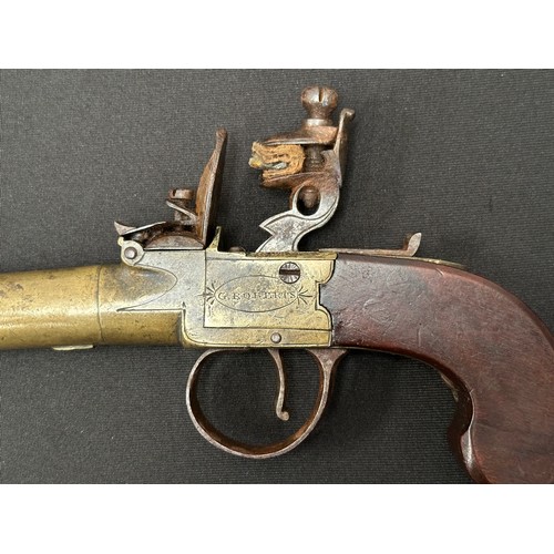 2338 - English Flint Lock Pistol with 35mm long screw on barrel, bore approx. 12mm. Maker marked 