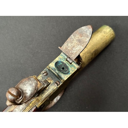 2338 - English Flint Lock Pistol with 35mm long screw on barrel, bore approx. 12mm. Maker marked 