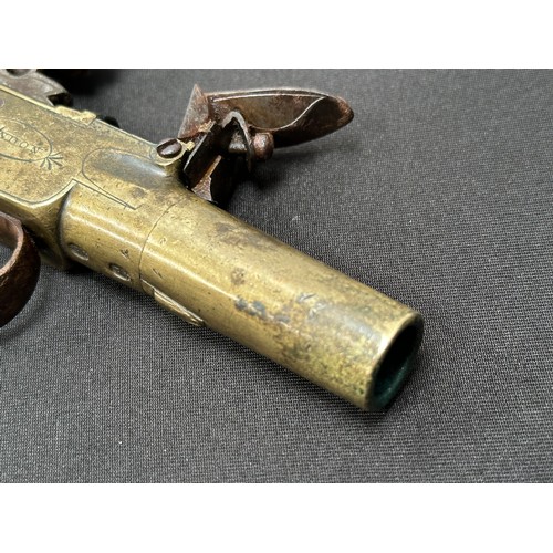 2338 - English Flint Lock Pistol with 35mm long screw on barrel, bore approx. 12mm. Maker marked 