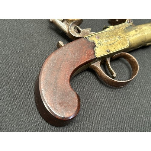 2338 - English Flint Lock Pistol with 35mm long screw on barrel, bore approx. 12mm. Maker marked 