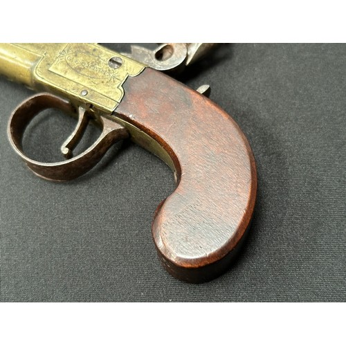 2338 - English Flint Lock Pistol with 35mm long screw on barrel, bore approx. 12mm. Maker marked 