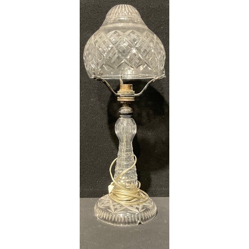 397 - An early 20th century cut glass table lamp, domed shade