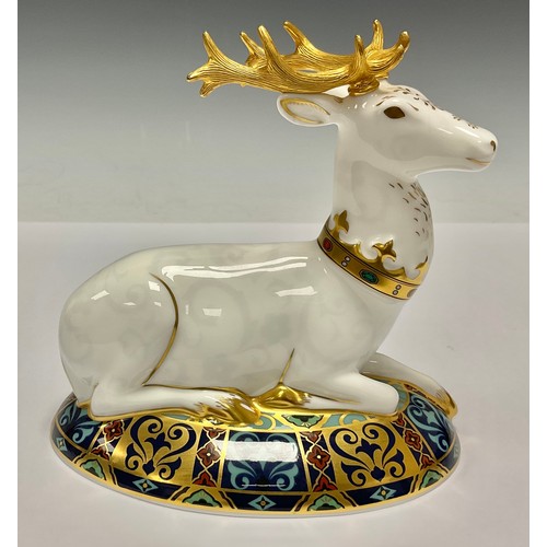 8 - A Royal Crown Derby paperweight, The White Hart Heraldic Stag, third in a series inspired by Heraldi... 