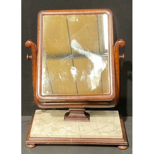 116 - A William IV/early Victorian lyre-form dressing glass, rectangular mirror plate, the base with marbl... 