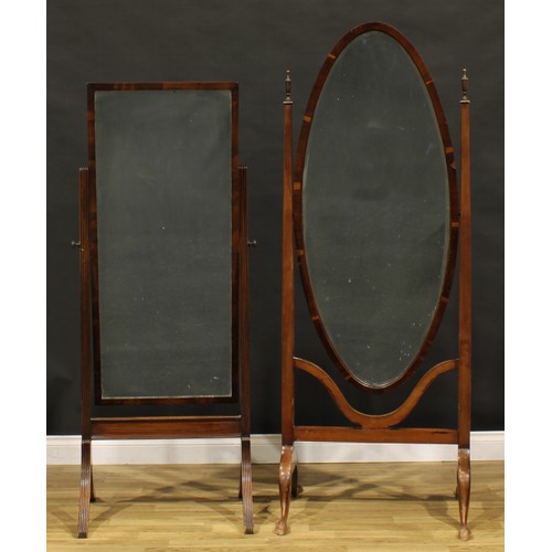 532 - A Regency style mahogany cheval mirror, 154cm high, 59cm wide; another, 174cm high, 66.5cm wide (2)