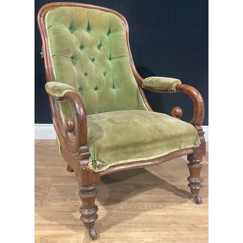 544 - An early Victorian walnut drawing room chair, 97.5cm high, 65.5cm wide, the seat 50cm deep