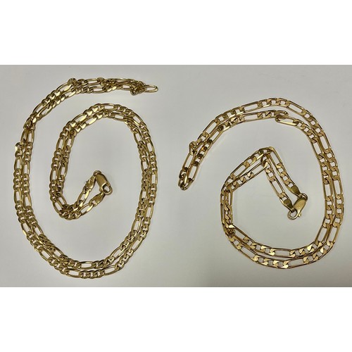 551 - A 9ct gold fancy link necklace chain, marked 375, another similar, 26.5g gross (2)