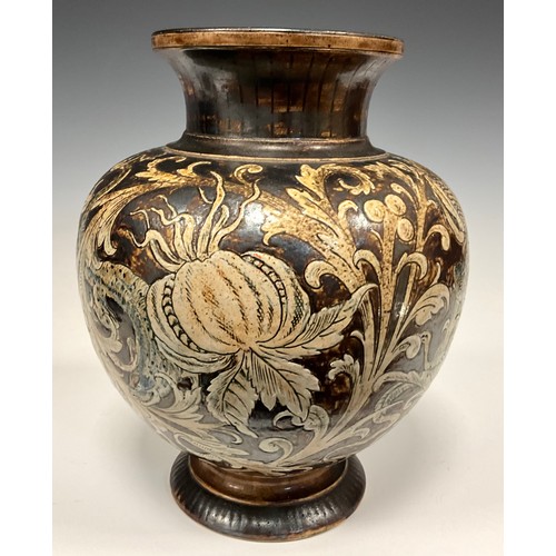 341 - A Robert Wallace Martin for Martin Brothers,  unusual stoneware vase dated 1890, the baluster form b... 