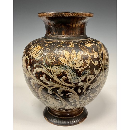 341 - A Robert Wallace Martin for Martin Brothers,  unusual stoneware vase dated 1890, the baluster form b... 