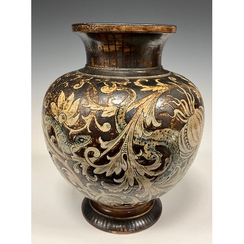 341 - A Robert Wallace Martin for Martin Brothers,  unusual stoneware vase dated 1890, the baluster form b... 