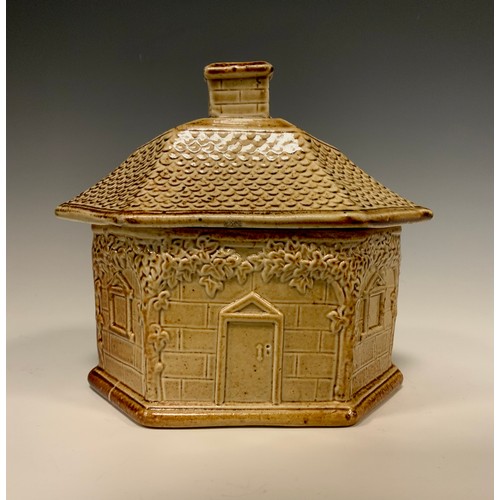 368 - A 19th Century Brampton Derbyshire brown salt glazed stoneware sugar box and cover modelled as a hex... 