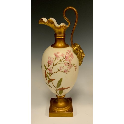 348 - A Royal Worcester blush ivory porcelain jug, shape 1094, decorated with flowers, 18cm high, c.1903; ... 