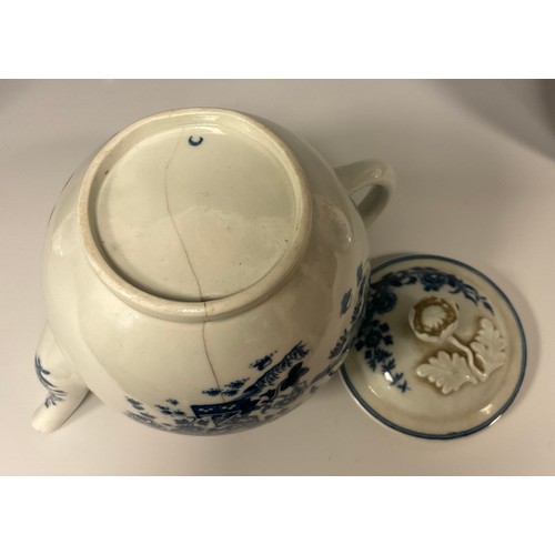 350 - An 18th century Worcester porcelain globular bullet form teapot, decorated in the Fence and Two Bird... 