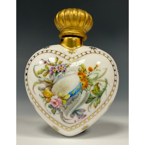 358 - A Lynton porcelain heart shaped scent bottle, painted by Stefan Nowacki, monogrammed, with a musical... 