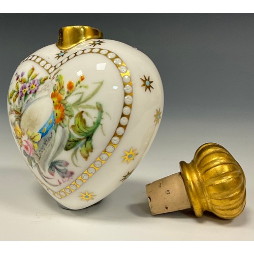 358 - A Lynton porcelain heart shaped scent bottle, painted by Stefan Nowacki, monogrammed, with a musical... 