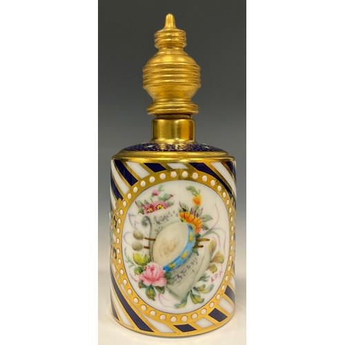 357 - A Lynton porcelain barrel-shaped scent bottle, painted by Stefan Nowacki, monogrammed, with a musica... 