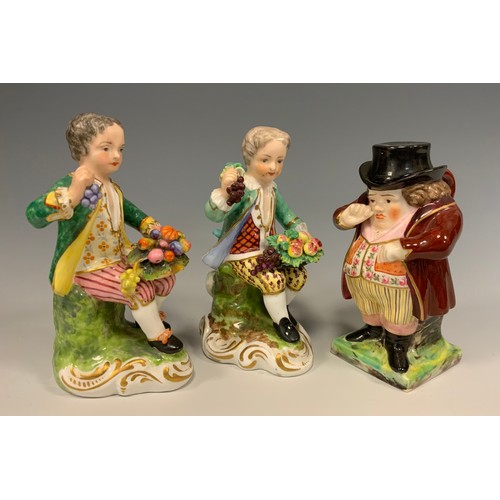 353 - A near pair of 19thC Stevenson & Hancock/Sampson Hancock Derby porcelain figures, each of finely dre... 