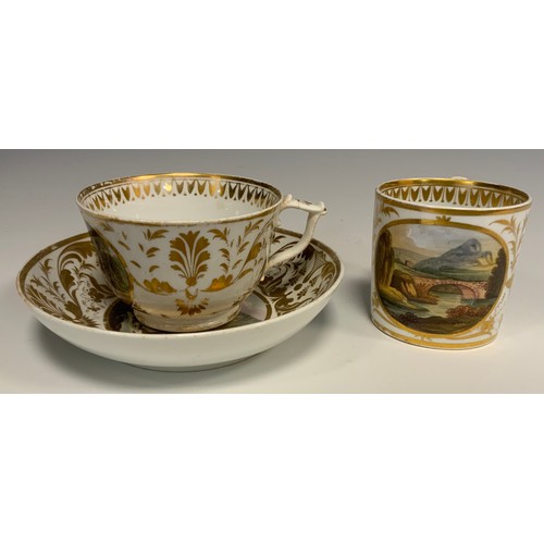 352 - A Derby Named view coffee cup, tea cup, and saucer, decorated with View of Cumberland,Near Matlock, ... 